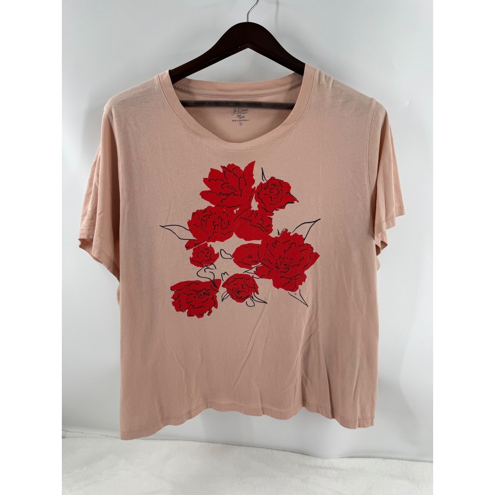 J. Crew Graphic Tee 3X Pink Red Floral Cotton Short Sleeve Crew Neck